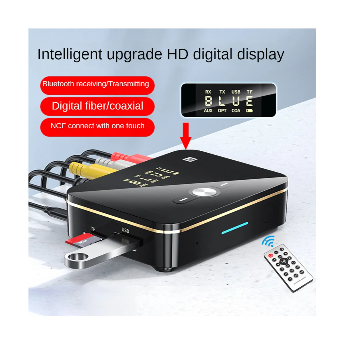 

NFC Digital Display Bluetooth Adapter NFC Bluetooth 5.0 Receiver Transmitter 3.5mm Bluetooth Audio Adapter