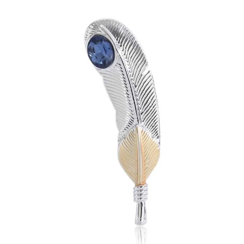 

Korean Fashion Feather Brooches and Lapel Pin Rhinestone Crystal Badge Suit Coat Collar Pins for Women and Men Accessories