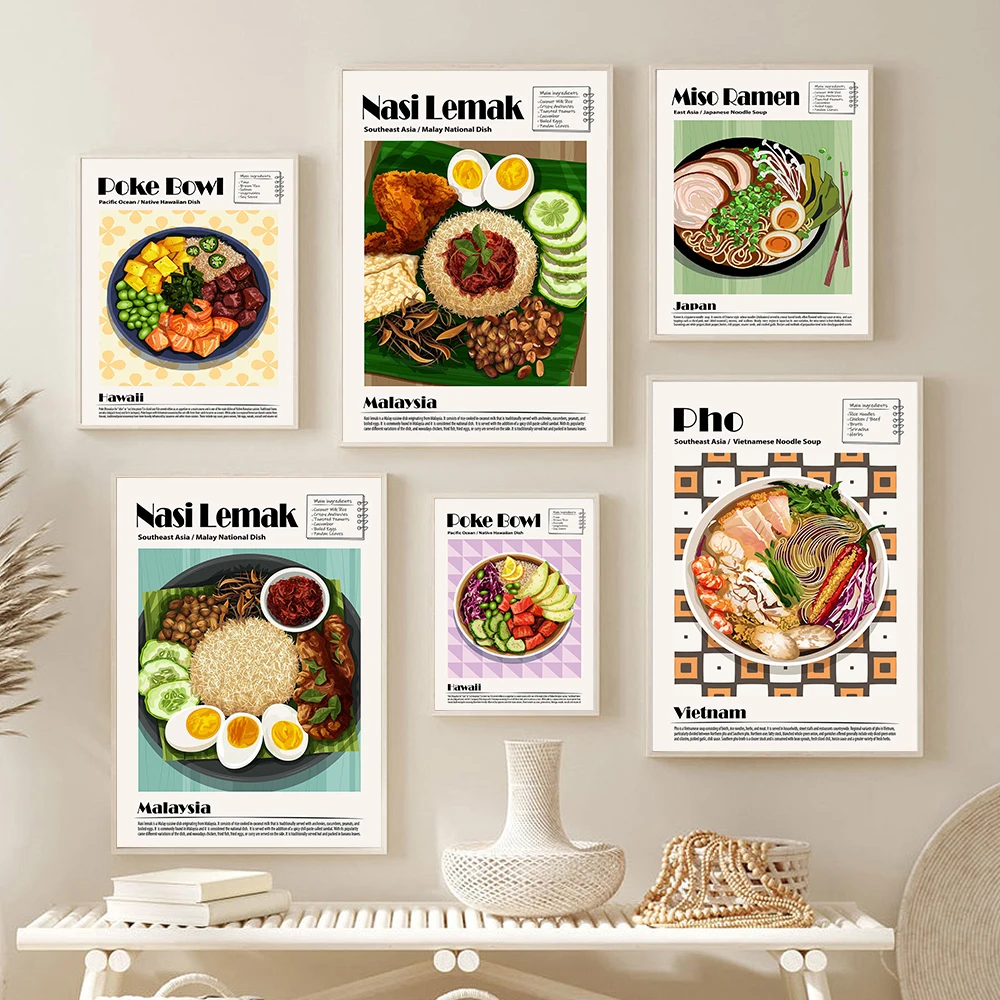 Японская кухня блюдо лапши супа Азия еды художественный постер для выставки