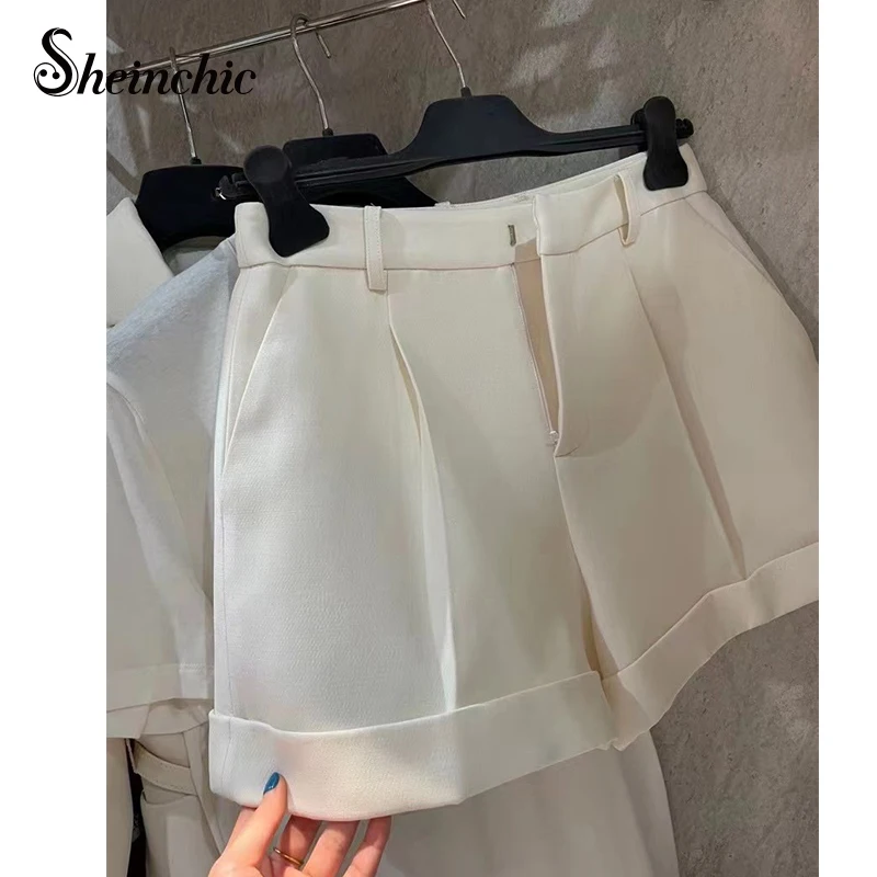Korean Fashion Shorts for Women 2022 Elegant High Waist White Black Short Summer Casual Pantalones Cortos