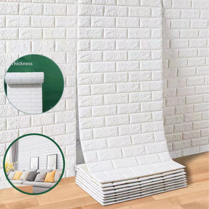 

3M/Roll 3D Self Adhesive Wall Stickers Living Room Bedroom Wall Decor Home Decor Thicker Continuous Waterproof Brick Wallpaper