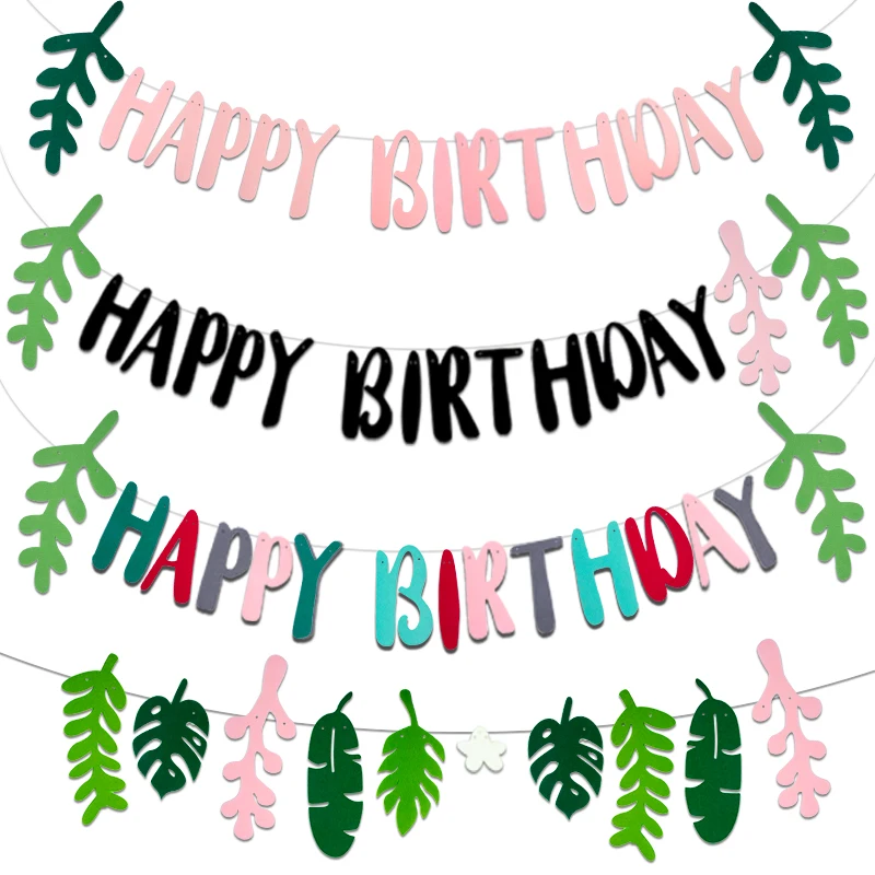 

1set Happy Birthday Paper Banner Leaf Bunting Garland Bunting Boy Girl First Birthday Party Baby Shower Decorations DIY Supplies
