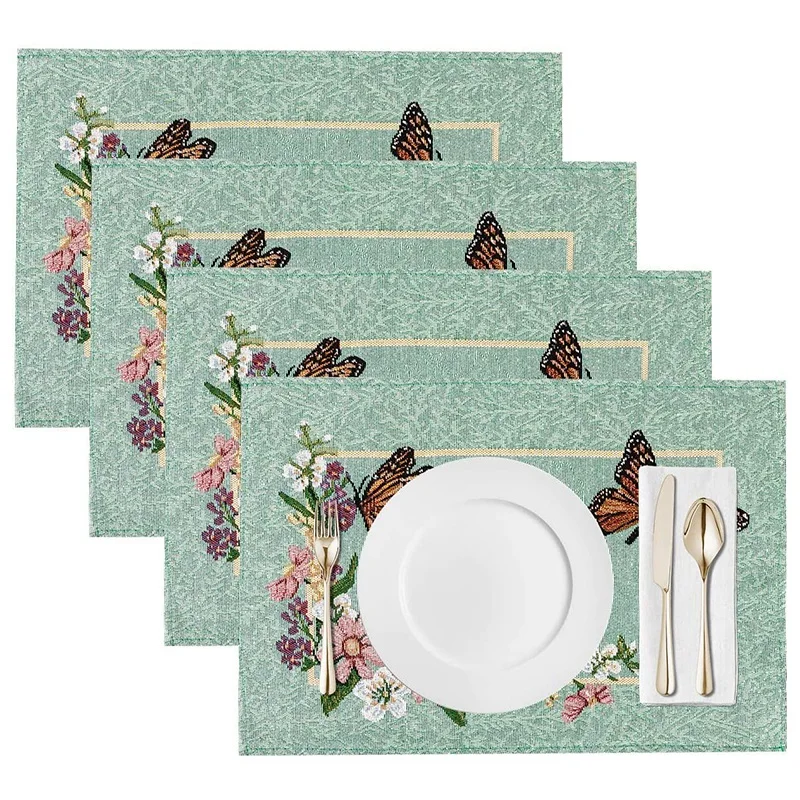 

Placemats,Placemats For Dining Table Set Of 4,Heat Resistant Place Mats,Spring Washable Table Mats,Non-Slip Stain