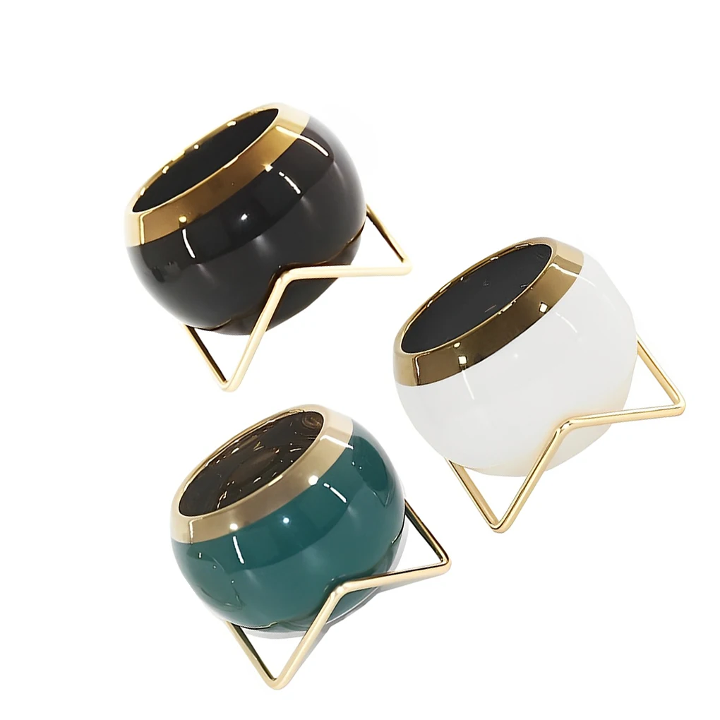 

Ceramic flowerpots, succulent flowerpots with brackets, decoration in 3 ceramic succulent plants, gardening pots