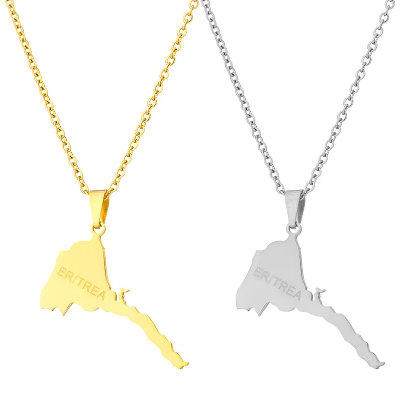 

1pc African Eritrea Map Pendant Necklace for Women Men Silver Plated/Gold Color Stainless Steel Ethnic Geography Jewelry Gift