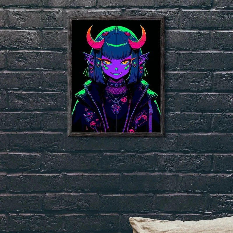 Киберпанк Самурай Девушка Холст Принт Без Рамы Настенное Искусство Японский