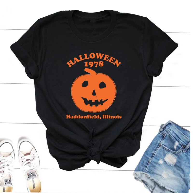 

Хэллоуин 1978, футболка Haddonfield, Иллинойс, женские футболки с графическими ведьмами, Сандерсон, Хэллоуин, Осенние хлопковые топы с коротким рукавом