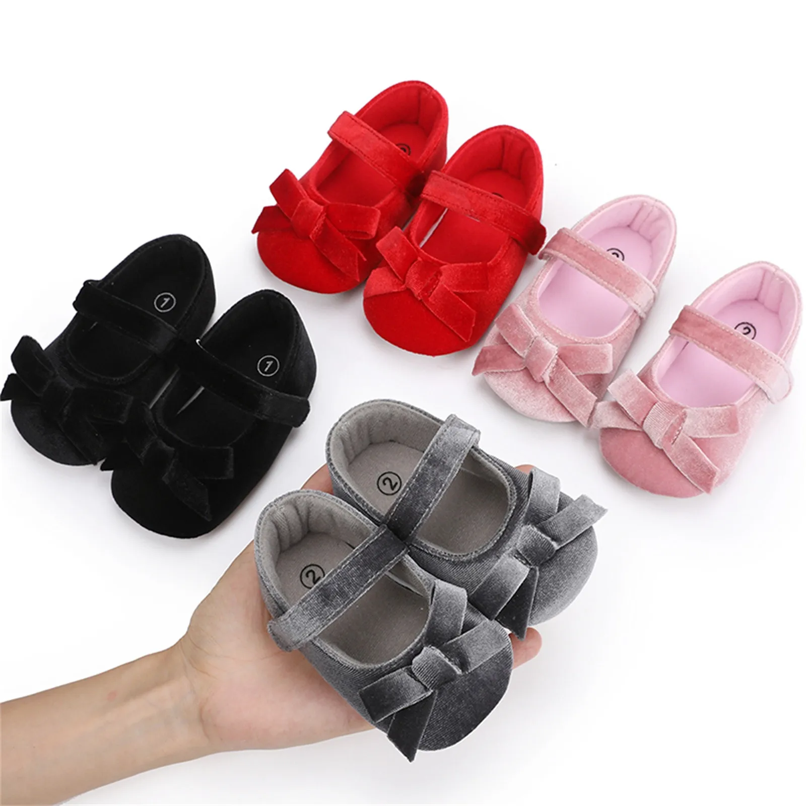 

Infant Baby Girls Walkers Shoes Flats Bowknot Soft Anti-slip Rubber Sole 0-18M Newborn Shoes Toddler First Walker Princess Shoes
