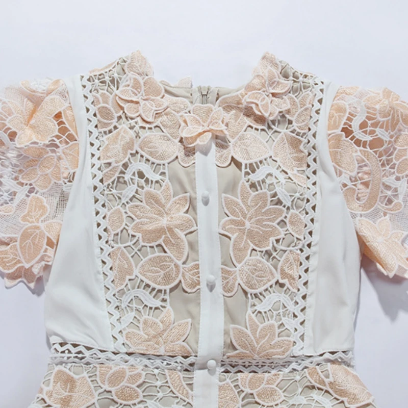 Женское однотонное платье с вышивкой и кружевом Элегантное летнее