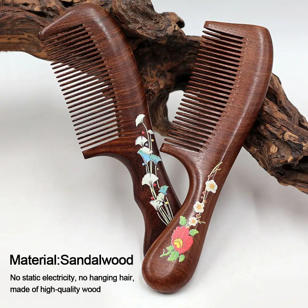 

Антистатическая расческа для волос, массажная Расческа для бороды с тонкими зубьями, инструмент для нежного укладки волос, гребень из сандалового дерева