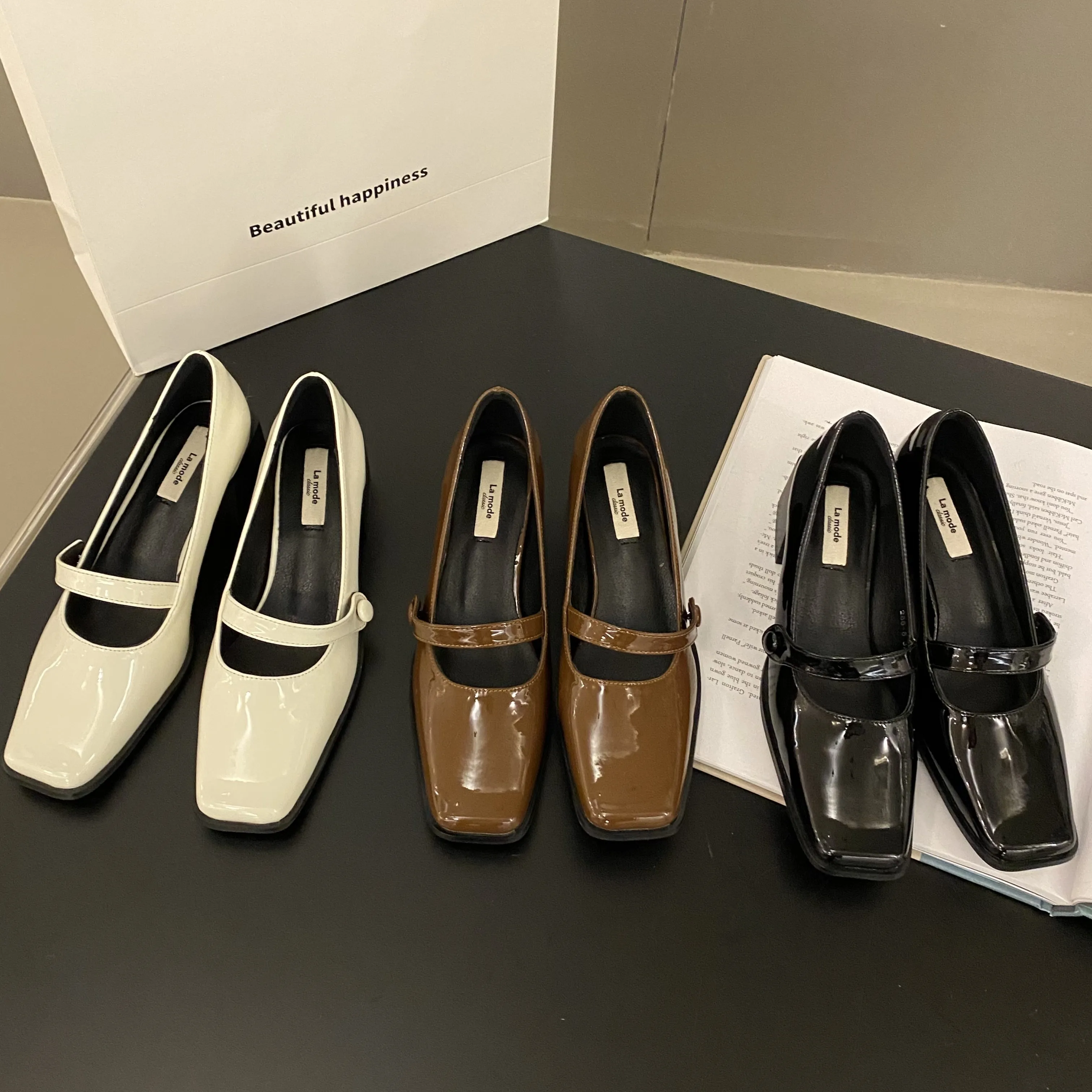 

Women's Shoes 2022 Spring and Autumn New High Square Toe Mary Jane High Heel Leather Shoes Pumps