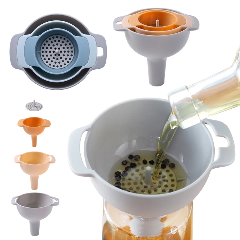 

4-in-1 Funnels Set Multifunctional Plastic Oil Funnel Strainer Kitchen Tools Mesh Strainer Kitchen Accessories