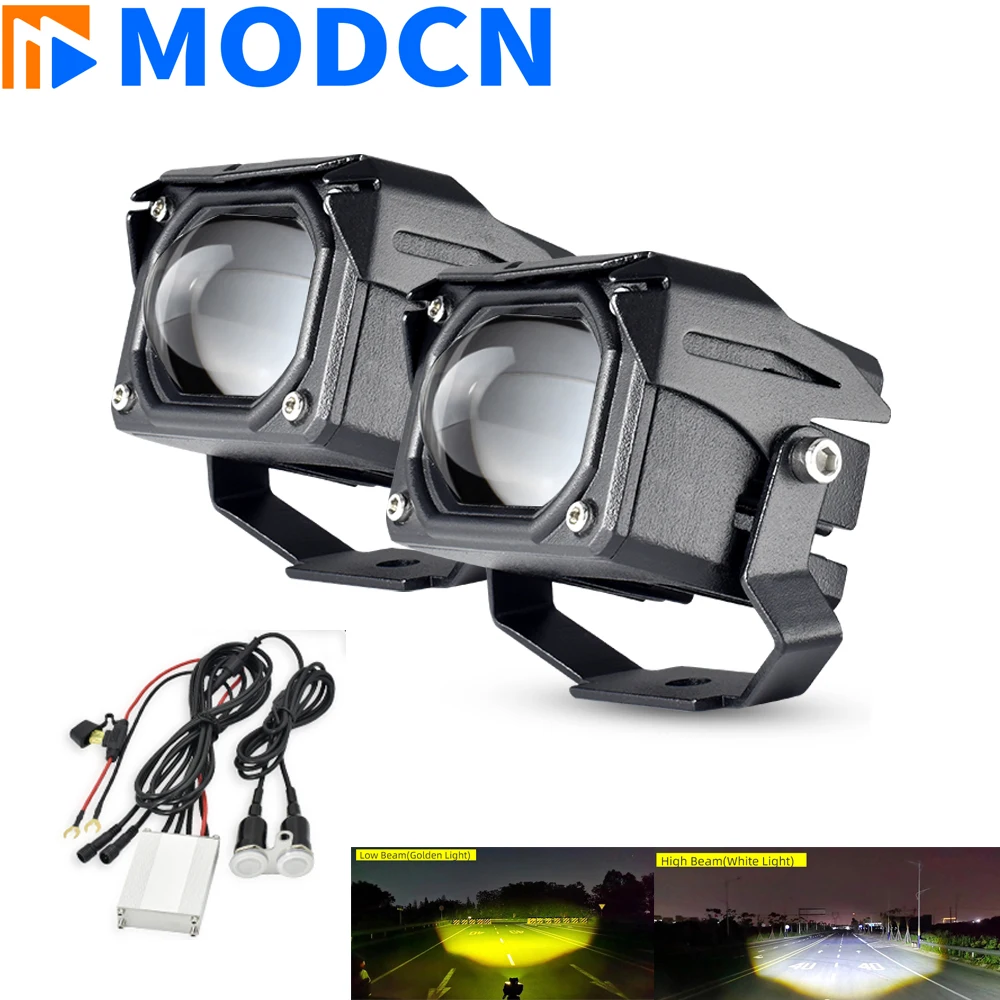 Motorcycle Spotlights Led Headlights Auxiliary Lamp  Dual Colors 70W 15000Lm  Moto Bike Driving Fog High Low Beam