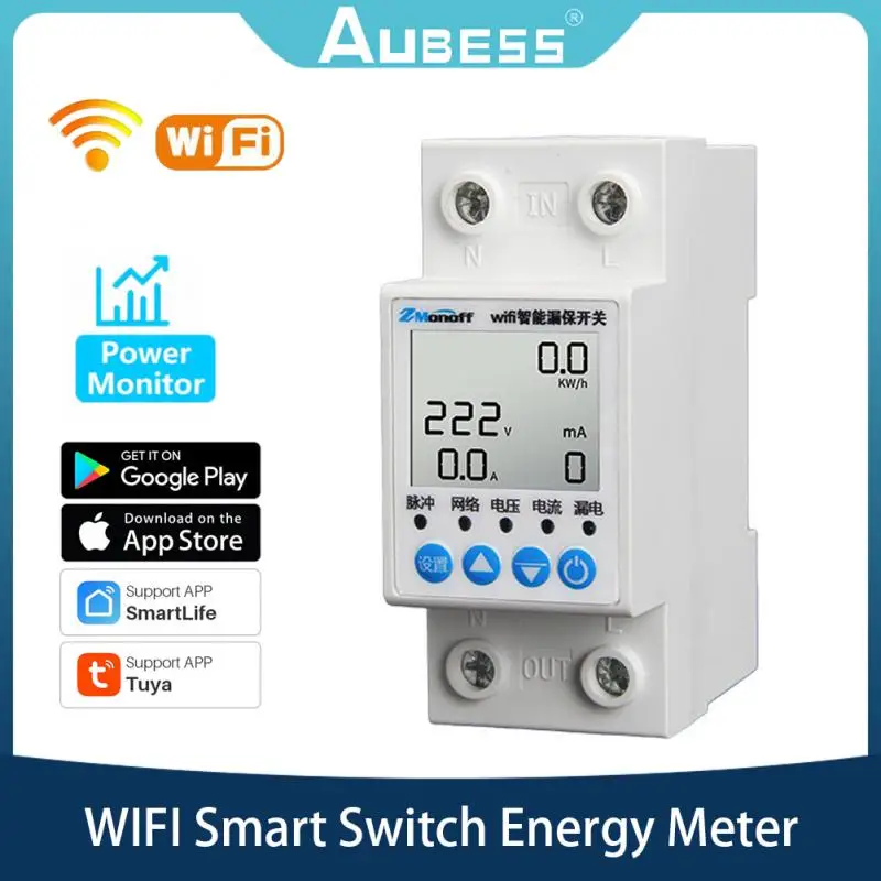 

TUYA WiFi Smart Circuit Earth Leakage Over Under Voltage Protector Relay Device Switch Breaker 63A 220V Energy Power KWh Meter