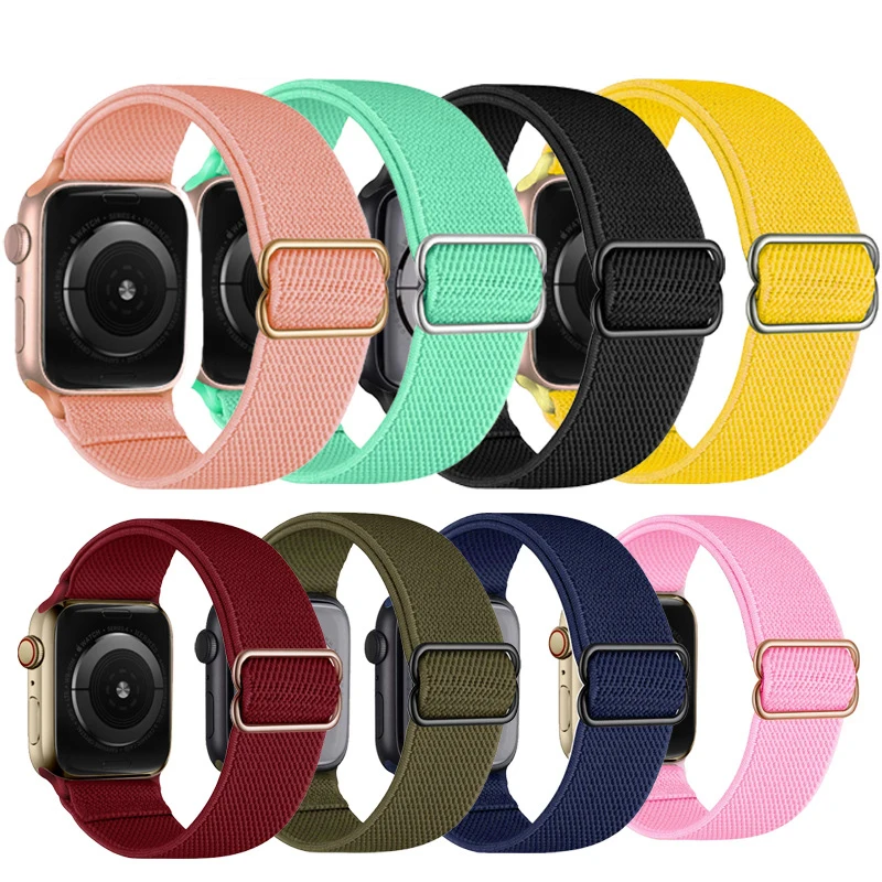 Nylon Braided Loop Strap For Apple watch band 44mm 40mm 45mm 49mm 41mm 38mm 42mm Elastic bracelet for iWatch 4 5 se 6 7 8 ultra