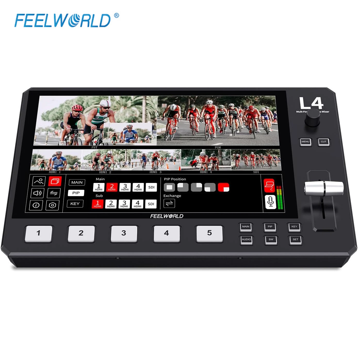 Фото Мультикамера FEELWORLD L4, Смеситель для видео, переключатель с 10,1 дюймовым HDMI мультикамерой, HD-видео потоковая SDI вещающая станция №1