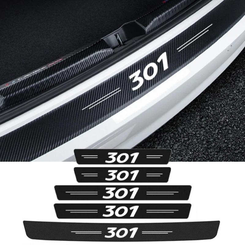 

Наклейка на порог двери автомобиля из углеродного волокна, наклейка против царапин, защитная пленка на порог, Накладка на порог для Peugeot 301, наклейки с логотипом, украшение