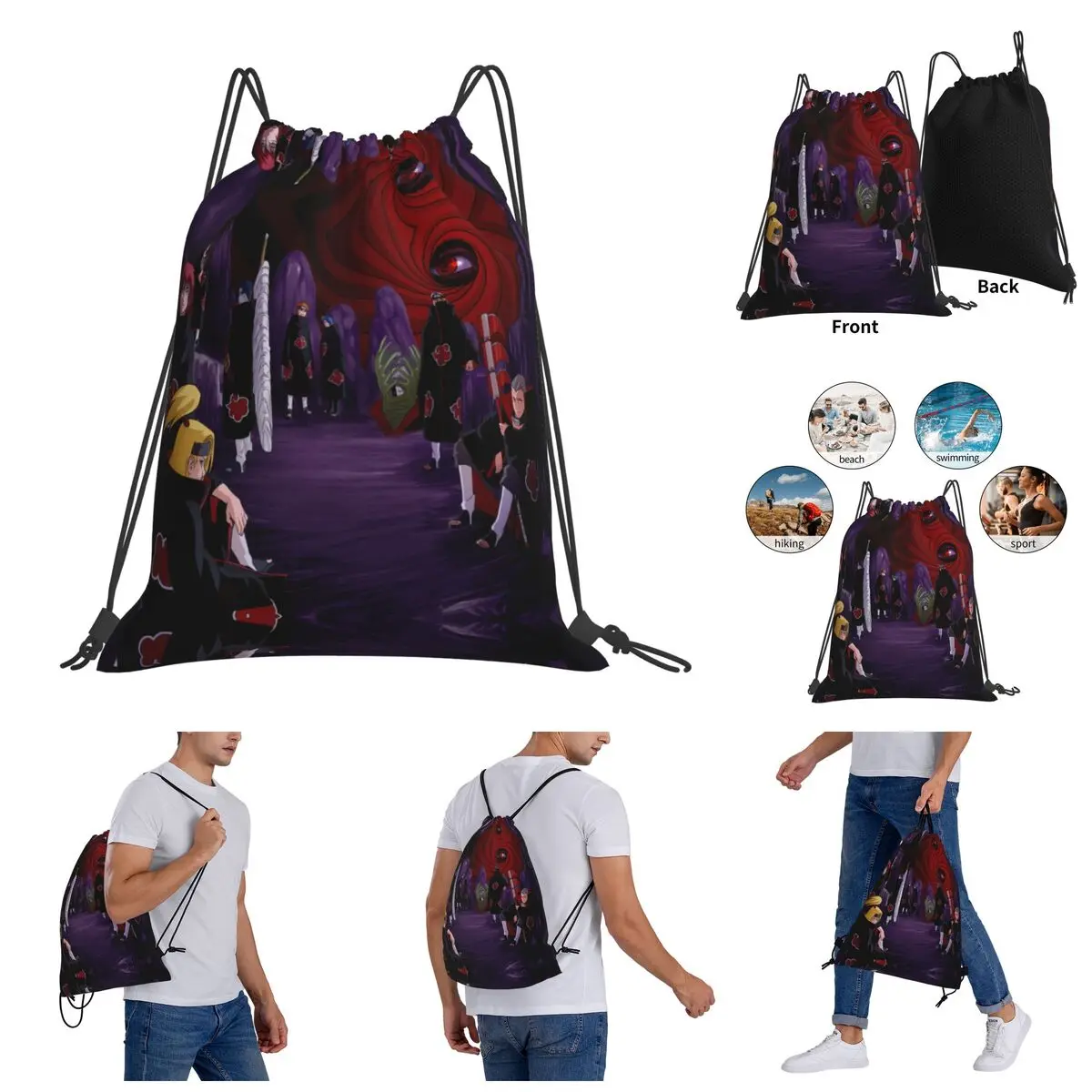 

Backpack Humor Graphic Drawstring Bags Gym Bag Japan Anime Akatsukier Graphic Vintage Drawstring Backpack