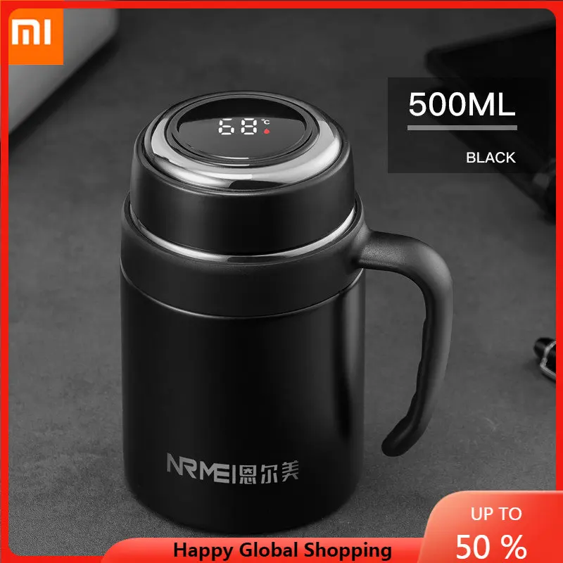 

Термос Xiaomi, кофейная кружка с фильтром и ручкой из нержавеющей стали, изолированная вакуумная чайная чашка, домашний офис, светодиодный дис...