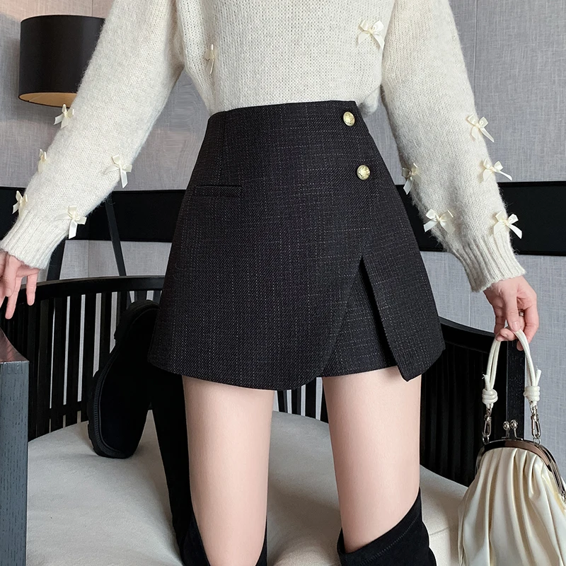 Женские твидовые короткие брюки сезон осень-зима 2024 шерстяные шорты с