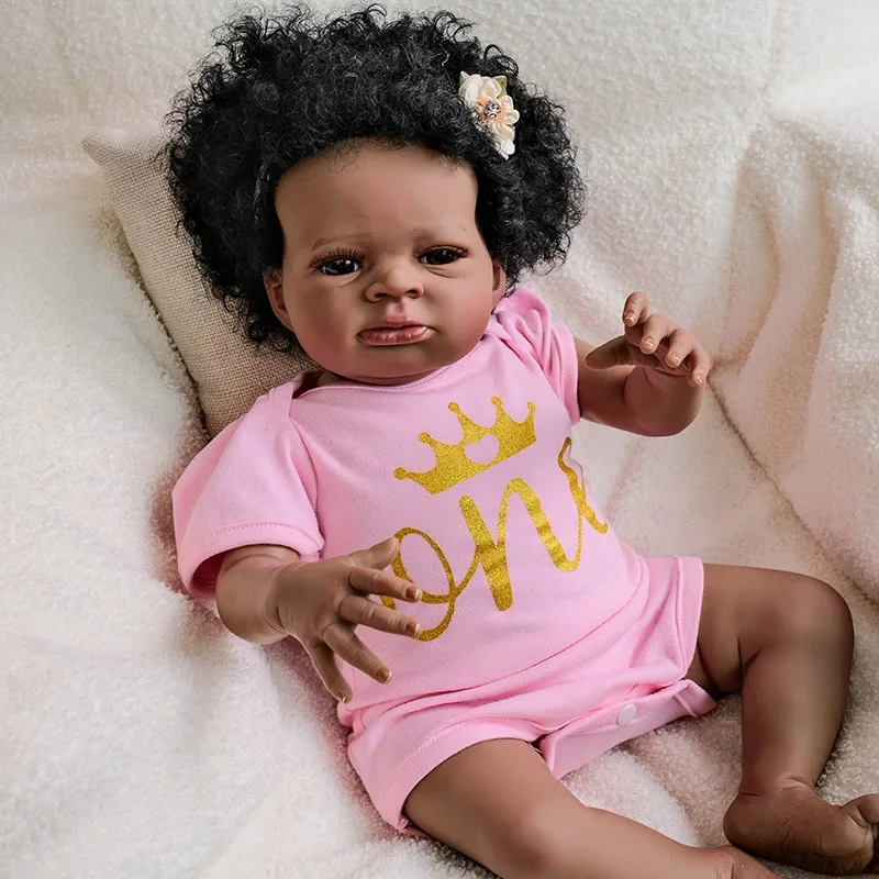 19-дюймовая готовая кукла Reborn Baby Lanny in Dark Skin афроамериканская маленькая девочка