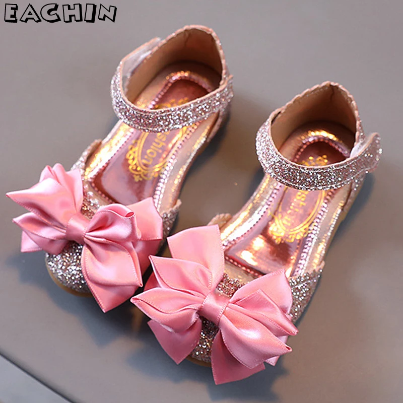 

Сандалии Детские с блестками, босоножки принцессы с бантом для девочек, модная нескользящая обувь на мягкой подошве для начинающих ходить детей