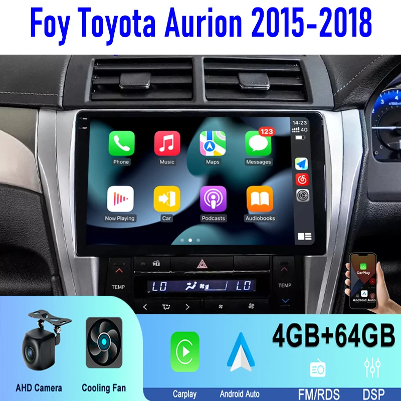 Фото Автомагнитола 10 дюймов для Toyota Aurion 2015-2018 с беспроводным CarPlay, Apple Android 15, GPS, управлением с руля, Bluetooth №1