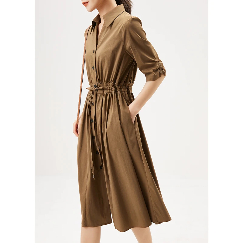 

Shirt Dress Women High Fashion Designer New 2022 Summer Cotton Blend Normcore/Minimalist A-LINE Mid-Calf