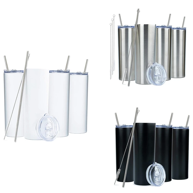 

SEWS-Insulated Cup Skinny Stainless Steel Tumbler Set -20Oz Coffee Tumblers With Straw And Straw -Vacuum Cups