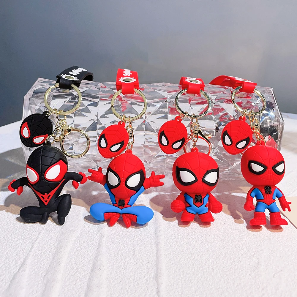 Marvel Superhero Spiderman Cartoon Keychains Cute Figure Keyrins for Bag Spider Man Silicone Pendant Keyholder Jewelry Gift images - 6