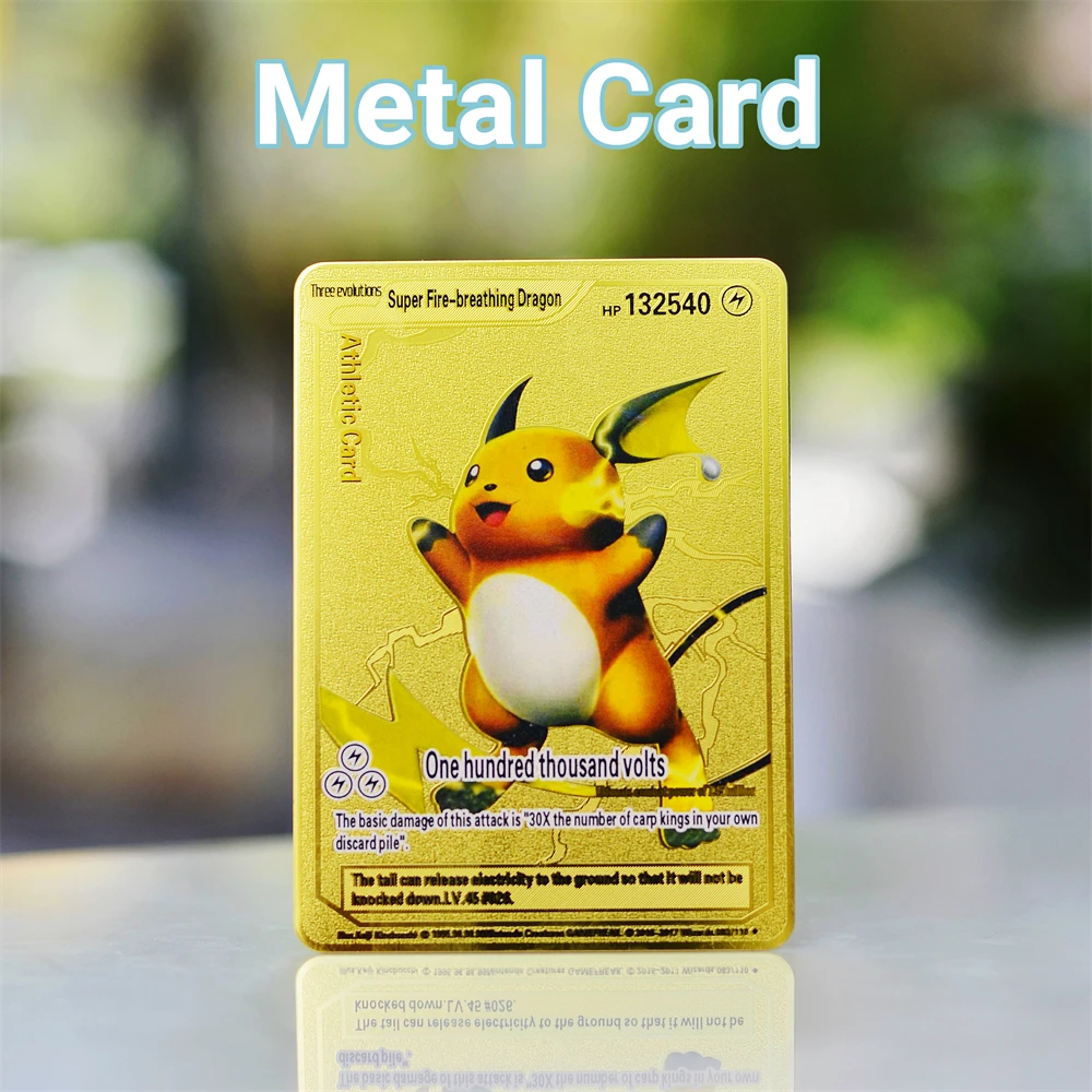 

132540HP Pokemon Card Metal Pokemon Letters Charizard Vmax Raichu Gx Pikachu Arceus Venusaur Anime Game Gold Iron Cards Kid Toys