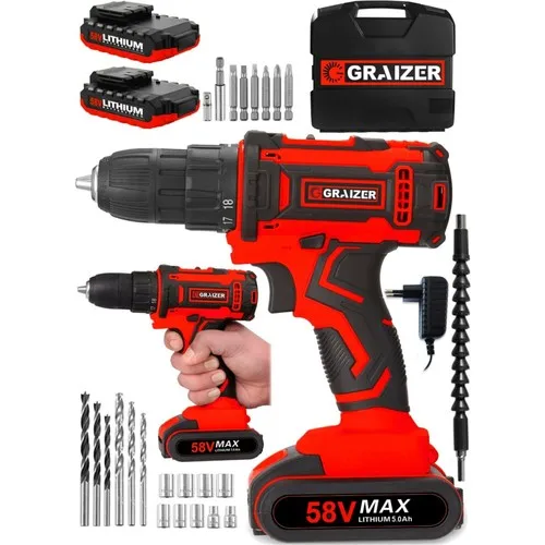 Graizer немецкий медный ударный шуруповерт 58 в 5 Ач Sjs с двойной металлической коробкой передач, беспроводной двойной беспроводной шуруповерт, красная дрель