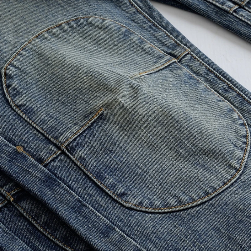 Summer new tide men's three-dimensional patch jeans micro stretch loose cargo pants small foot casual trousers bunched foot pant