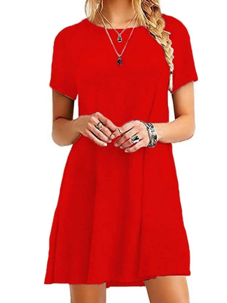 

2023 повседневные пляжные платья в стиле бохо, женские летние свободные мини-платья с круглым вырезом и коротким рукавом