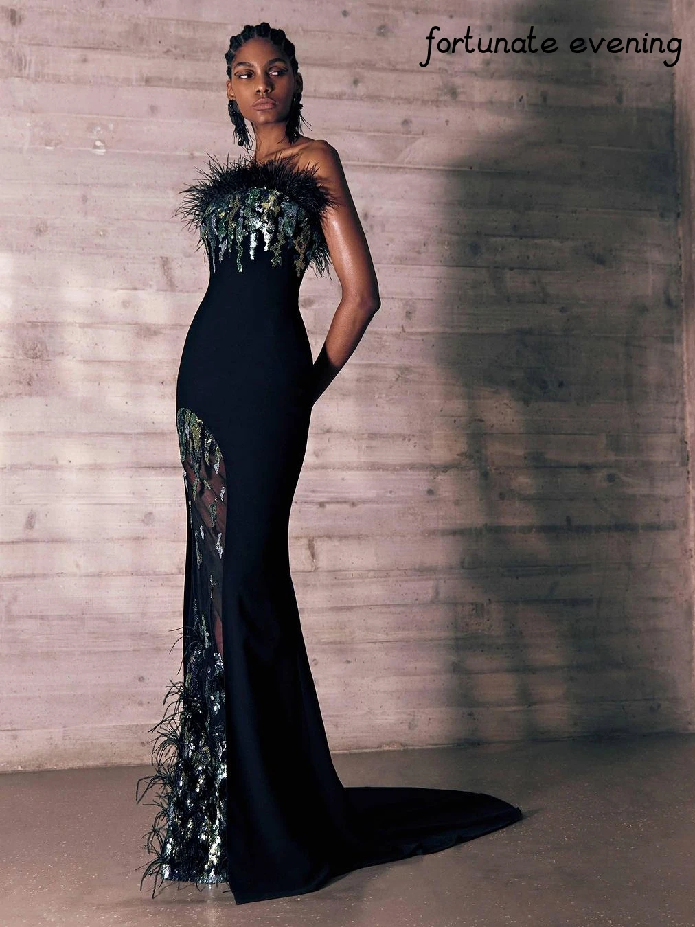

Fortunate Evening Elegant Vintage Sexy Mermaid Sequined Beaded Feathers Formal Occasion Prom Dress Evening Party Gowns