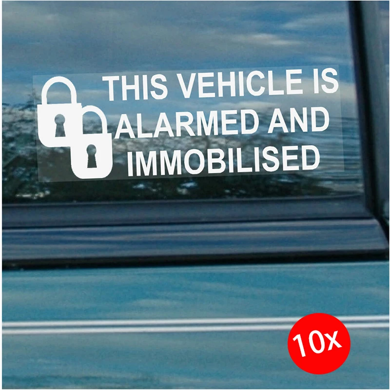 10 x Car Van Taxi Vehicle Alarm Immobiliser Security Warning Stickers Signs Pad D