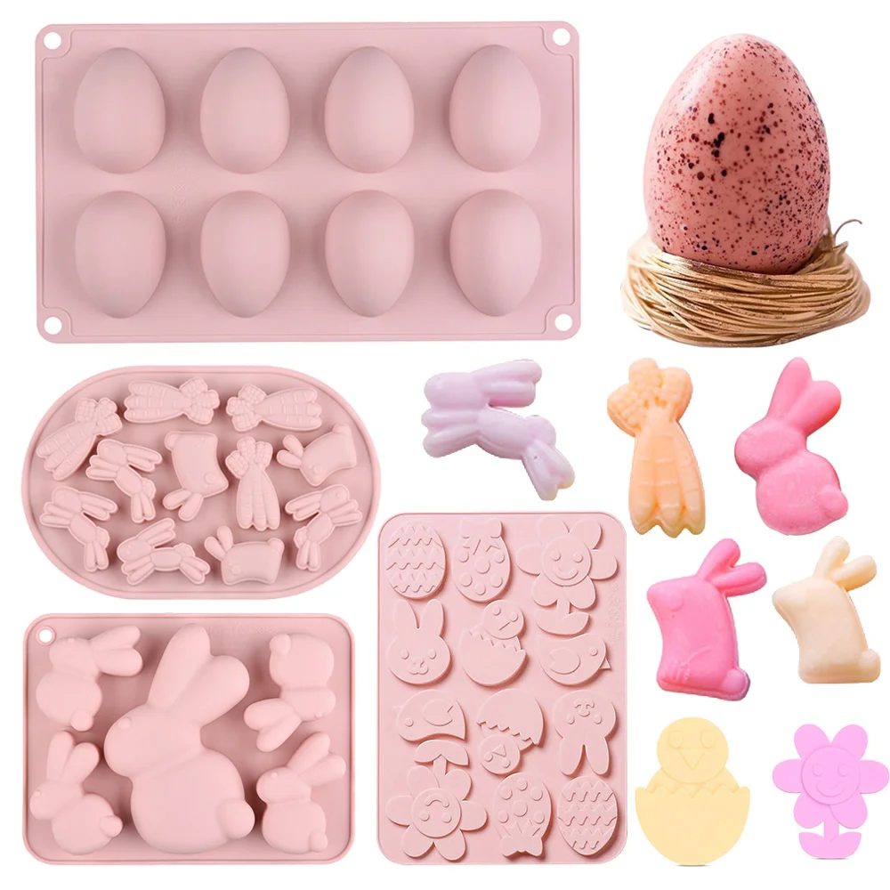 

4pcs/Set Easter Mold Set Bunny Carrot Sunflower Egg Silicone Mold for DIY Baking Cake Decorating Chocolates Candies Tray Molds