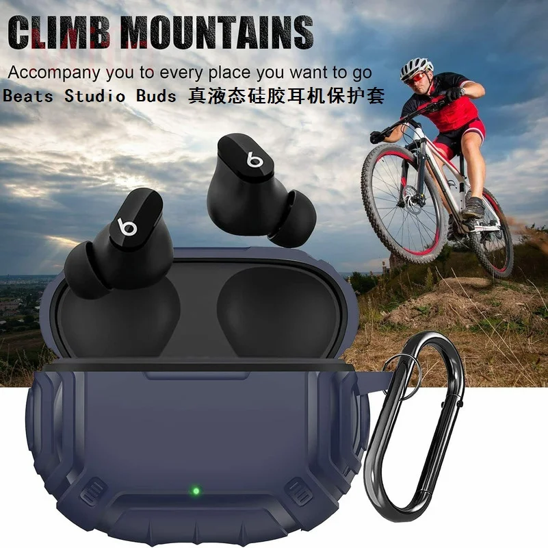 

For Beats Studio Buds Earphones Case TPU Covers(Front LED Visible)Shockproof Full Body Protection Case with Security Keychain