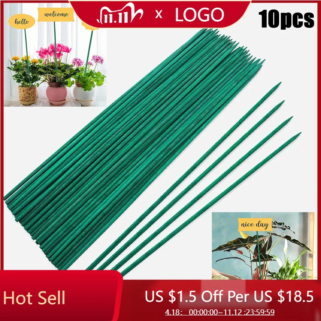 

10pcs 40cm Green Bamboo Plant Stake Green Wood Sticks Floral Plant Support Stakes Canes Spiky End Floral Stake Gardening