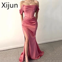 xijun dignified off the shoulder prom dresses gorgeous strapless ruffled party dresses pleated high split noble evening dresses