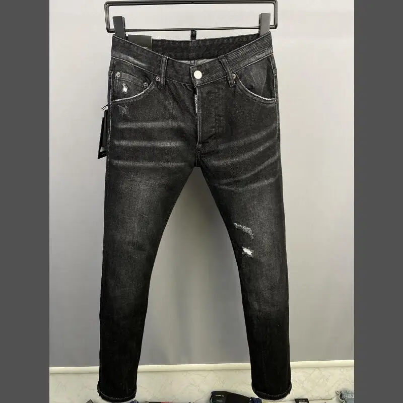 

DSQUARED2 Fashion Trendy Men's Hole Spray Paint Micro-elastic Jeans Slim Fit Casual Motorcycle Punk Pants Clothing 9833#