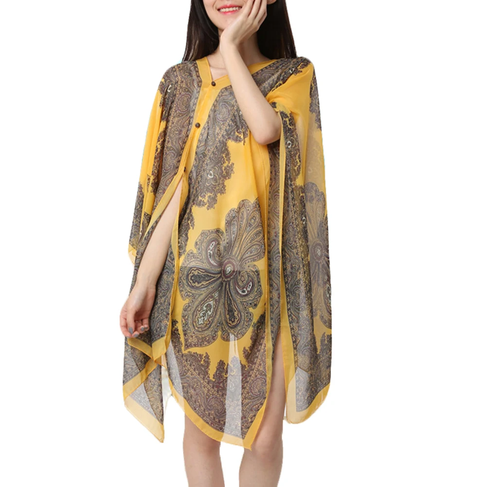 

Summer Woman Sunscreen Chiffon Thin 10-color Plus Size Fabala Flower Blouses Cover Ups Scarf Shawl Shirts Sun Protection Shawl