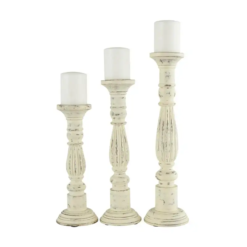 

3 Candle White Mango Wood Candle Holder, Set of 3 for Home Wedding Table Decoration