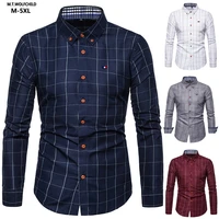 fashion men shirt spring autumn new casual plaid blouse hommes cotton clothing lapel tops fit slim long sleeve shirts m 5xl