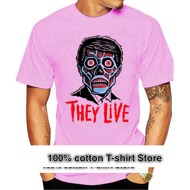 

T Shirt THEY LIVE 1980'S Cult Film Movie Sci Fi Horror John Carpenter Mens Hip Hop Clothing Cotton Short Sleeve Top Tee