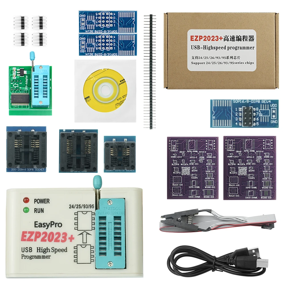 CH554T EZP2023 USB-программатор SPI + 10 адаптеров с адаптером SMD Поддержка 24 25 93 95 EEPROM Flash Bios
