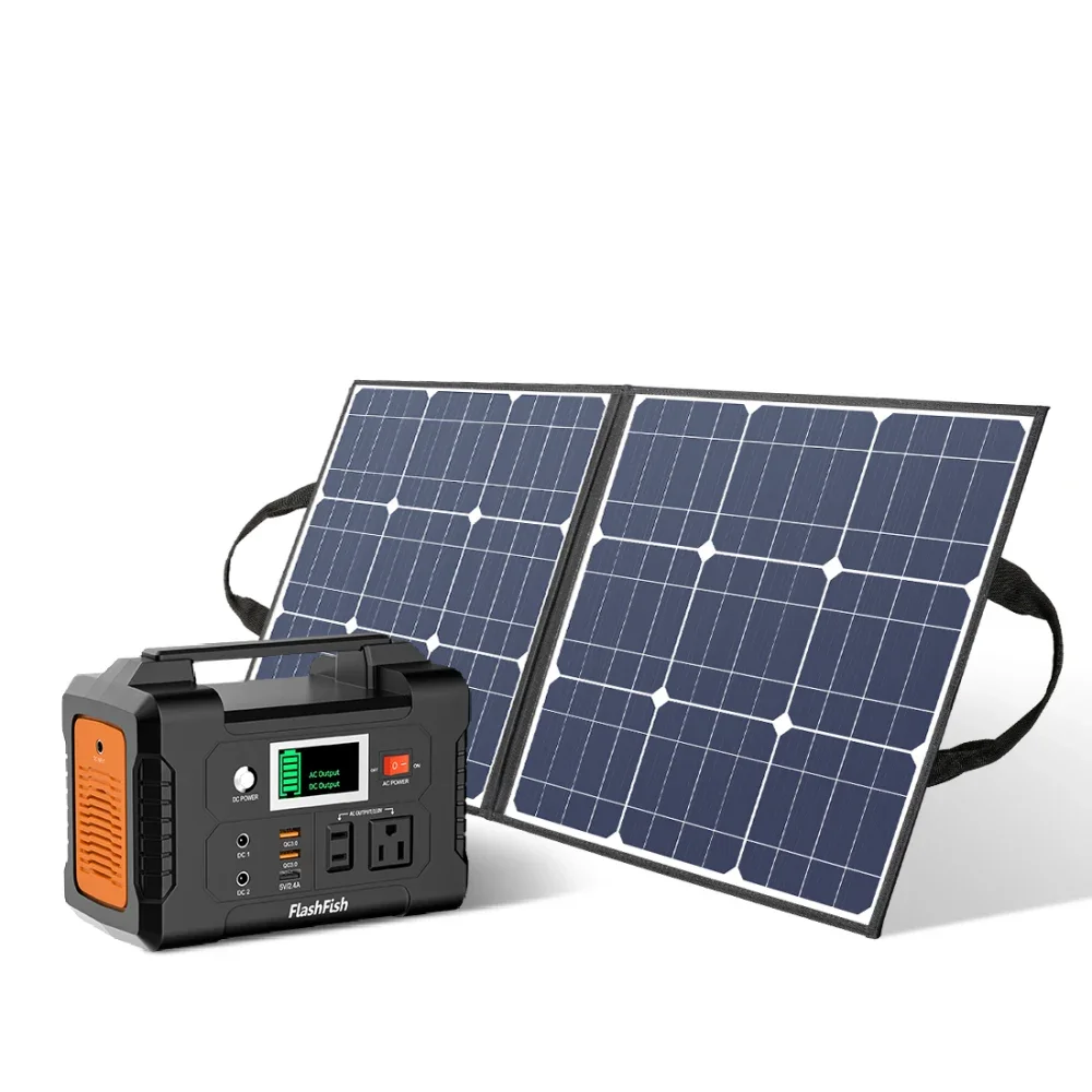 

200W Portable Power Station, FlashFish 40800mAh Solar Generator with 50W 18V Portable Solar Panel, Flashfish Foldable Solar Char
