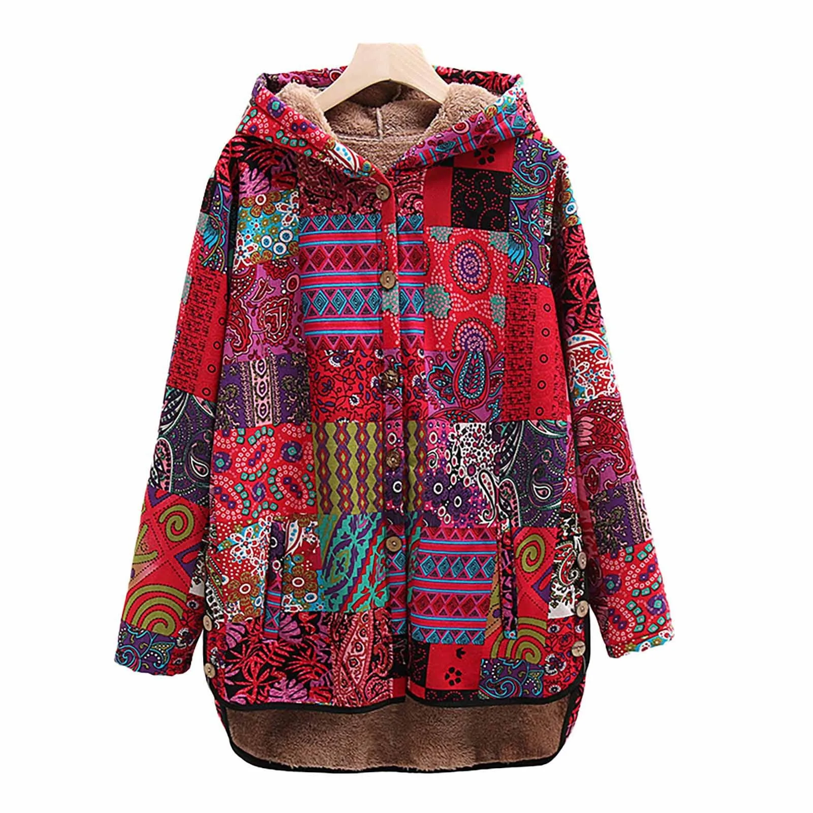 

Women Fashion Retro Printing Coat Jackets Splicing Womens Sweater with Zipper Dressy Winter Coat Fleece Womens Jacket