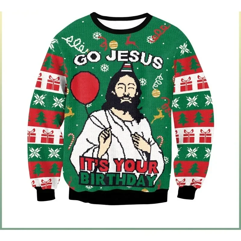 Рождественский свитер с круглым вырезом и длинными рукавами принтом одежда для