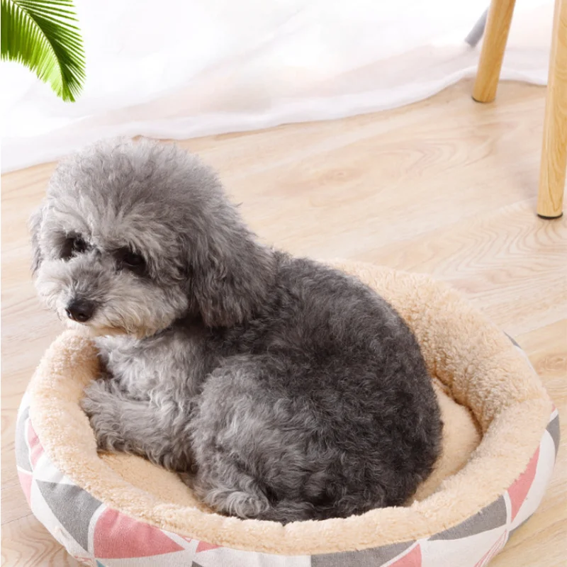 

Plush Pet Bed - Minimalist Style Dog Bed & Cat Bed in Trendy Canvas and Soft Lamb Wool Perfect for All Seasons, Pink Pet Mat